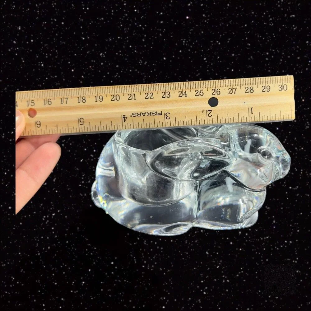 Clear Bunny Rabbit Art Glass Figural Candle Holder Votive Figurine Glass Vintage
